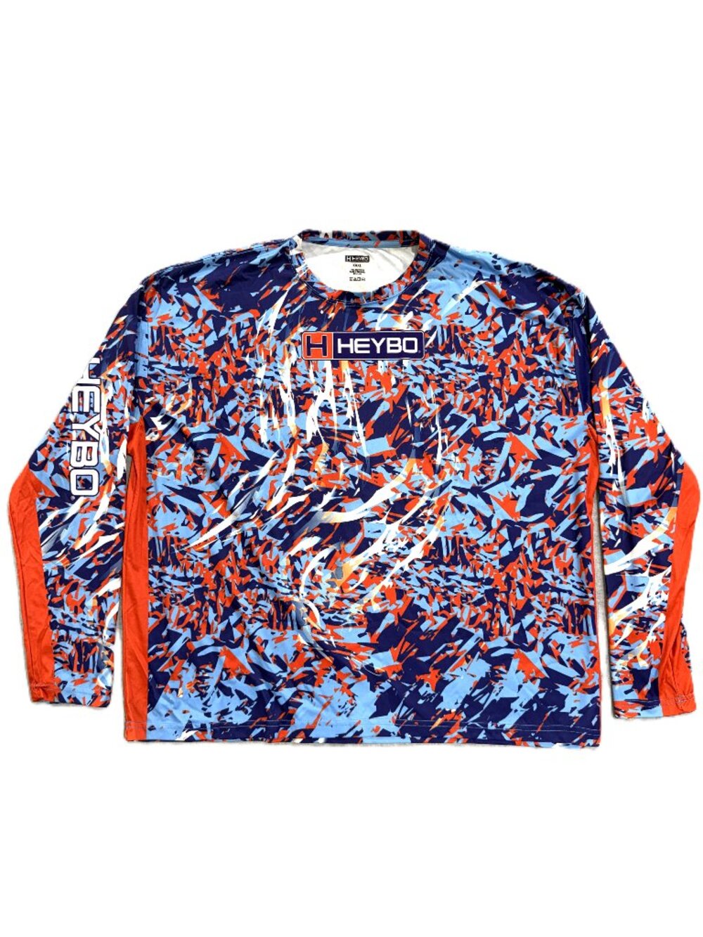 Heybo Outdoors Mens 3XL Performance Fishing Shirt Long Sleeve Camo Orange Blue